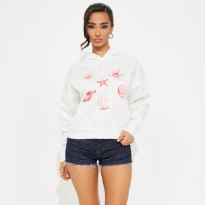 New Fashion Nova Sunkissed Shores Hoodie - Ivory White Graphic Size Medium